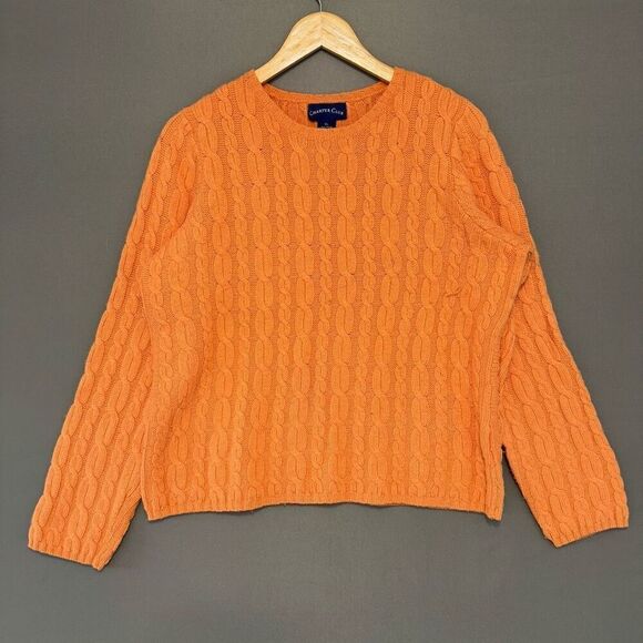 Charter Club Women’s Cable Knit Orange Sweater Size XL Rayon Blend Round Neck - Picture 1 of 7